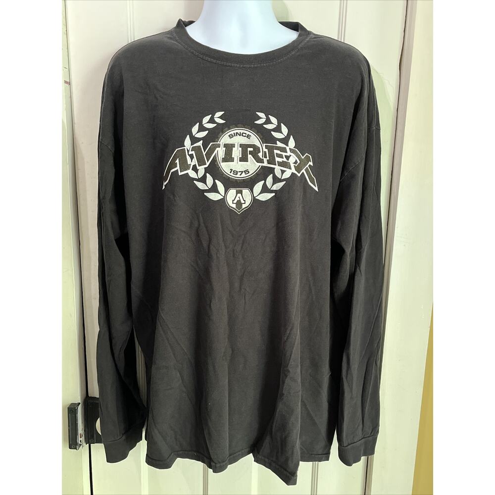 Avirex Long Sleeve Tee 3XL Black Y2K Script Logo Streetwear Vintage